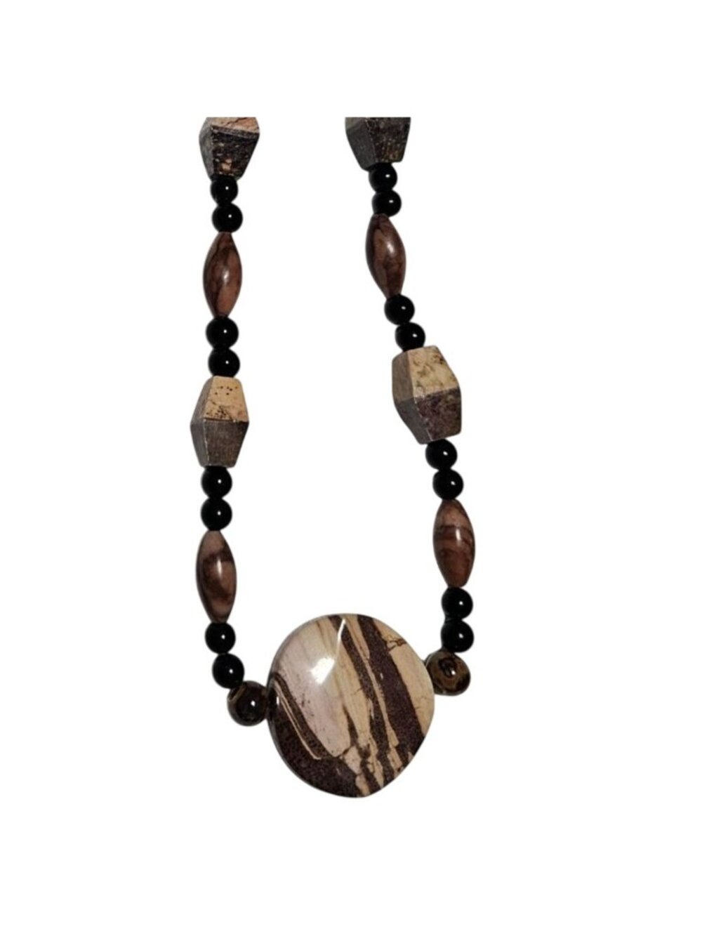 Vintage Statement Necklace Wooden Beaded Disc Pendant Fashion Jewelry Women